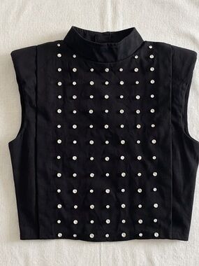 Black Sleeveless Mock-Neck Top with Crystal Studs